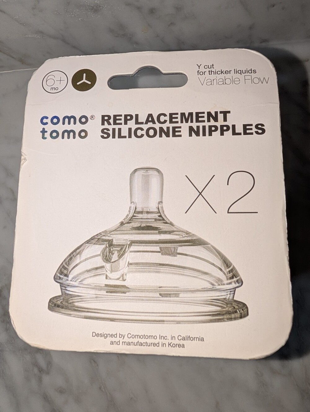 🆕 Comotomo Replacement Silicone Nipples - Clear (2-pack) Y Cut 6+ Months 🍼